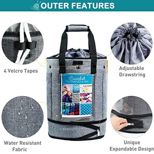 MYBAGZING Expandable Crochet Bag Organizer with Drawstring Closure, Round - color: Grey-Ⅰ, size: Large-Drawstring Closure