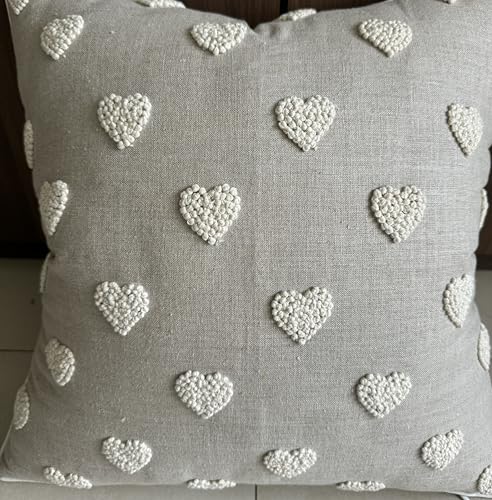 VAGMINE Embroidered Tufted Heart 18x18 Throw Pillow Cover, Natural - color: Natural-french Knots, size: 18" x 18" (Pack of 1)