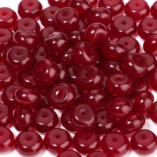 5x8mm 100Pcs Natural Smooth Red Chalcedony Rondelle Beads for Jewelry Making Loose Spacer Abacus Disk Beads Gemstone for Bracelets Necklace DIY Crafts - color: Smooth Red Chalcedony