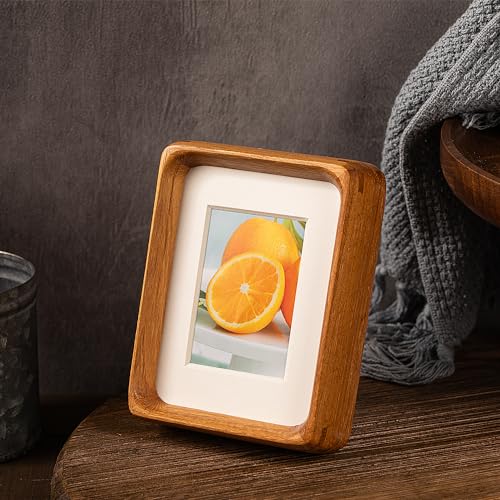 Mini Wood Picture Frame,Small Picture Frames 2x3 with Tiny Mat - color: Teak, size: 2X3