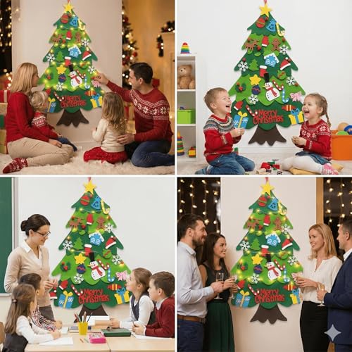Felt Christmas Tree 32Pcs Set, DIY Wall Hanging Decoration for Kids