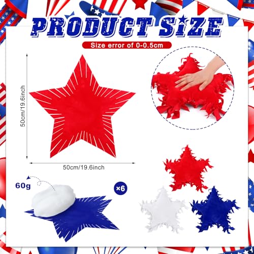 Weysat 6 Sets Patriotic Star Fleece Tied DIY Pillow Craft Kits Independence Day USA 4th of July Red White Blue 250th Fleece Tied Pillow Craft for Fourth of July Memorial Day Party Favor - style: Patriotic