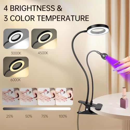 AORAEM LED UV Nail Lamp with Double-Head and 6X Magnifier, Black - color: Magnifier-Black
