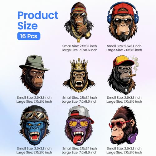 ANATTASOUL Orangutan with Crown 16PCS Heat Transfers Ready to Press - style: Orangutan with Crown