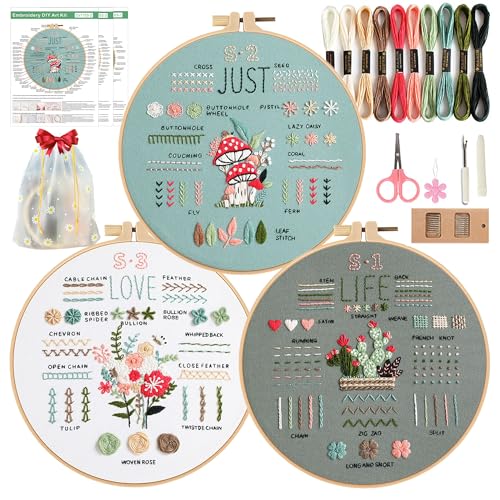 ZVKVJVZ Embroidery Starter Kit for Beginners Floral Stamped Patterns 3 Sets