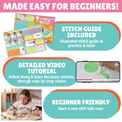 Kalakaram Punch Needle Embroidery Kit | Complete Beginner Starter Kit with 2 Printed Designs | Perfect DIY Craft Gift for Girls, Teens, Kids, & Adults