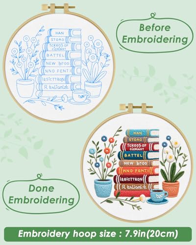 ERKOON Embroidery Kit for Beginners Adult, Cross Stitch Set Include Embroidery Cloth Hoops Threads for Craft Lover Hand Stitch with Embroidery Skill Techniques (Books) - color: Book