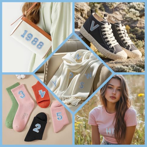 72PC Iron On Letters & Numbers Patches for Tote Bags Clothing Light Blue - color: Light Blue, size: Letters & Numbers
