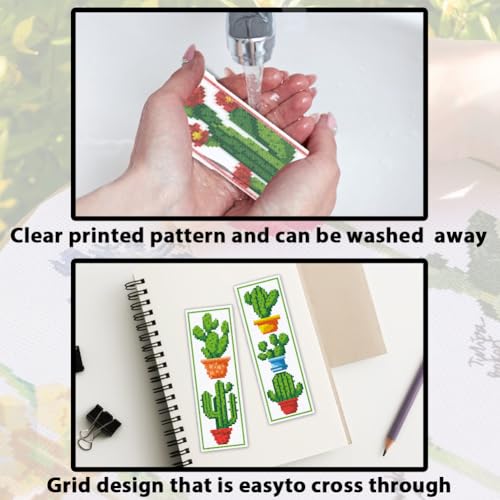 ACRNIGHEET 6PCS Cactus Cross Stitch Bookmark Kit for Beginner Stamped Cross Stitch Kits for Adults DIY Embroidery Bookmark Kits Crossstitch Kits Adult with Instructions Hand Craft Gift 11CT - style: Cactus patterns