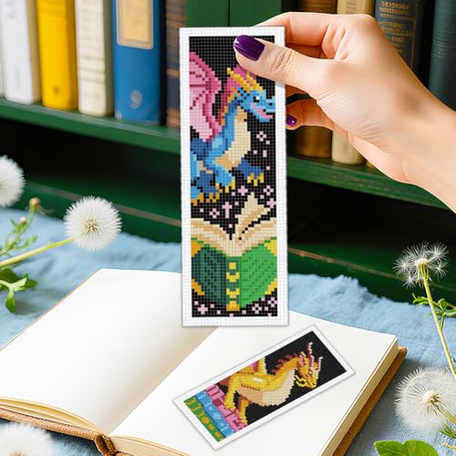 ORIGACH 6 Set Dragon & Book Cross Stitch Bookmark Kit for Beginner - style: Dragon & Book