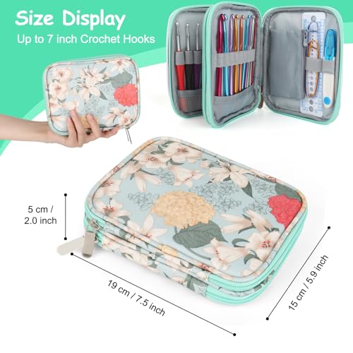 Katech Crochet Hook Case- Empty Hook Holder w/Zippe Pocket-Light Blue - color: Light Blue