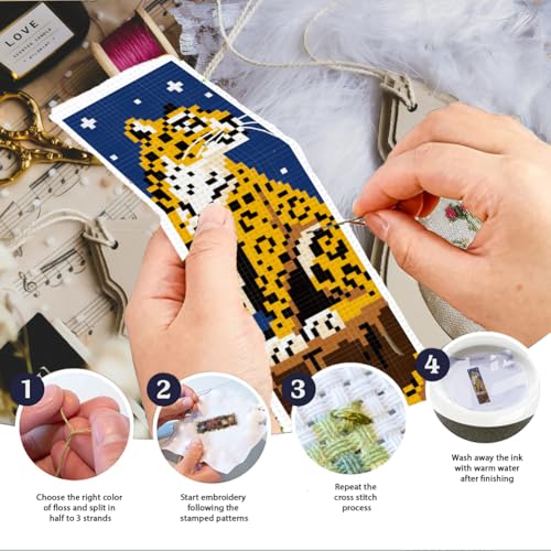 INFUNLY 6PCS/Set Cheetah Cross Stitch Bookmark Kit 2.99x8.54 Wild Leopard Handmade Cross Stitch Bookmarks DIY Embroidery Bookmarks for Readers with Instruction for Starter Adults Book Lovers - style: Cheetah