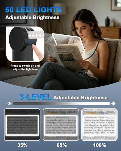 Neck Magnifying Glass with Light Hands Free,Full Book Page Magnifiers Glass