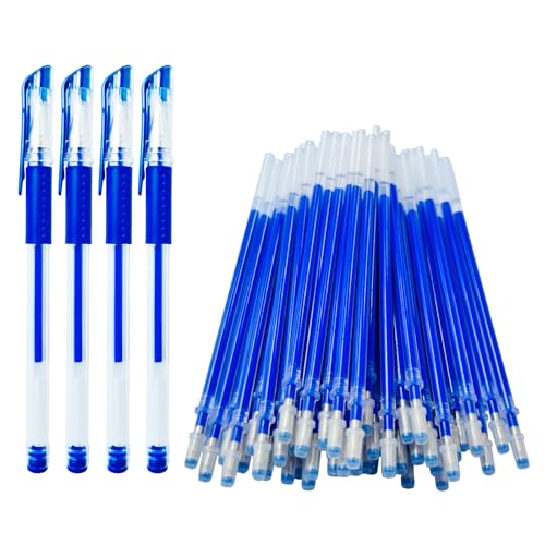 Disappearing Fabric pen for Sewing & Quilting | 4 Blue Pens + 50 Blue Refills | Heat Erasable Ink, Sewing Kit, Embroidery Supplies, Dressmaking Tools | High Volume Refill Pack