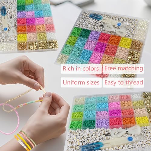 ALIRICH 3mm Glass Seed Beads for DIY Bracelets Necklaces Earrings Jewelry Making with 24 Colors Small Craft Beads, Metal Findings, Alphabet Letter Beads Crafts Bead Kit Gifts for Women