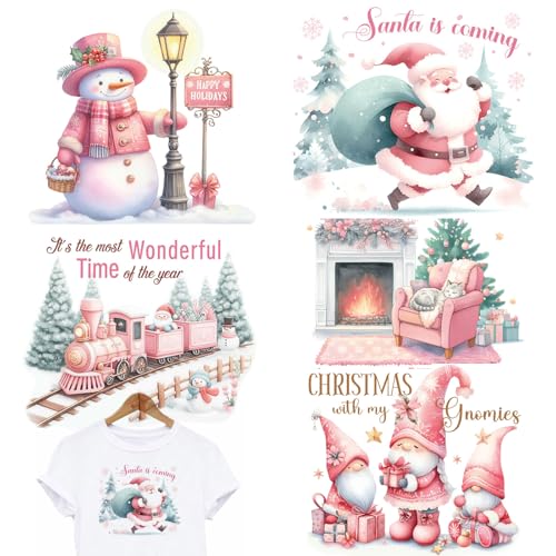 Christmas Iron On Patches Winter Holiday Theme Heat Transfer Decals for Kids Clothing Xmas Party Decorations 5 Sheets - color: Christmas