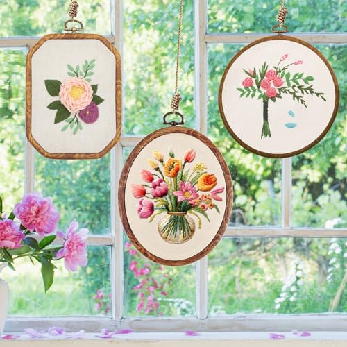 9 Pcs Embroidery Hoop Frame Set, Imitated Wood Decorative Hoops