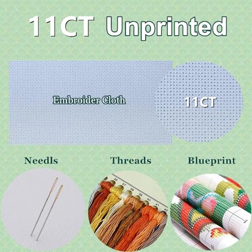 Funchey Counted Cross Stitch Kits for Adults Needlepoint Kits Unprinted Cross Stitching Embroidery Kit 11CT Cross Stitch Supplies-Moonlight Castle 18x18 inch - color: ArtsKit12
