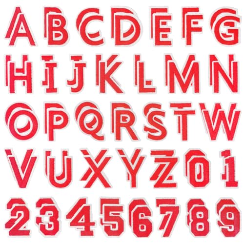 72 Pcs Iron On Letters & Numbers Patches for Tote Bags Hats Clothing Red - color: Red, size: Letters & Numbers