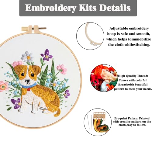 GLTAYLMY Dogs Embroidery Kit for Beginners with Pattern and Instructions,3 Pack Cross Stitch Kits,1 Plastic Embroidery Hoops,Threads and Needles,Needlepoint Kit for Adults - color: Dogs