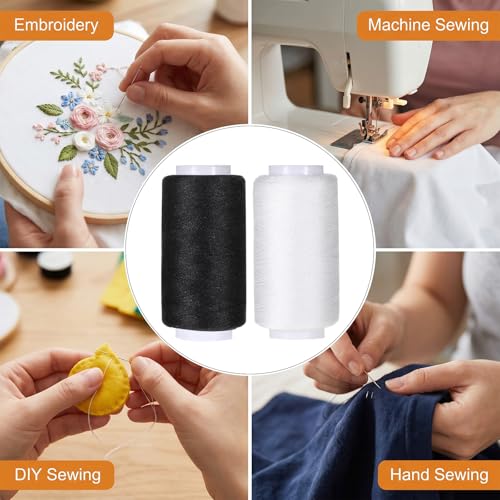 4 Spools All Purpose Sewing Thread, 380 Yards Each Polyester Thread Black & White Sewing Threads Sew Machine Supplies for Beginners, Hand Stitching, Quilting, Serger, Embroidery Stitching