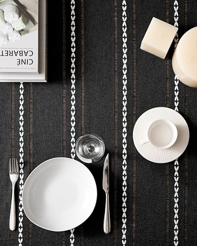 ZeeMart Hemstitched Striped Boho Table Cloth, 60x84 Inch Black - color: Black, size: 84" x 60" (Rectangular)