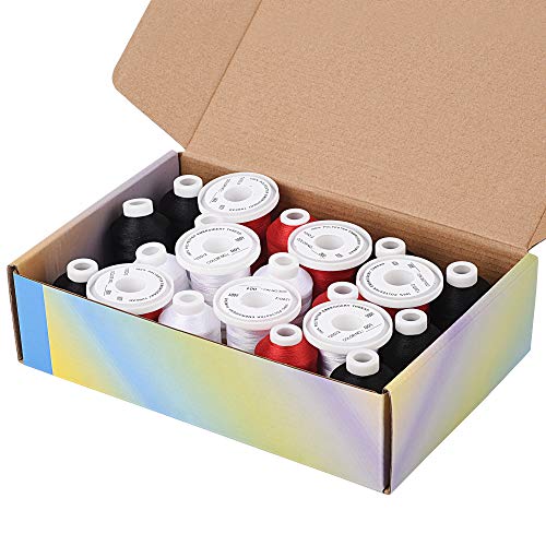 Simthread Embroidery Machine Thread Kit 800Y 21 Spools Black White and Red Colors for Professional Embroidery Design - color: Black White & Red