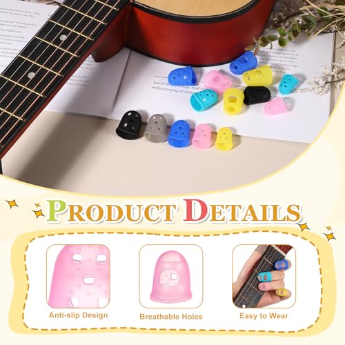 PATIKIL Rubber Finger Tips, 5 Sizes 20 Pcs Guitar Fingertip Protector Silicone Thimbles Knitting Accessories for Hand Sewing Paper Sorting Money Counting Guitar Playing, Yellow/Pink - color: Yellow/Pink