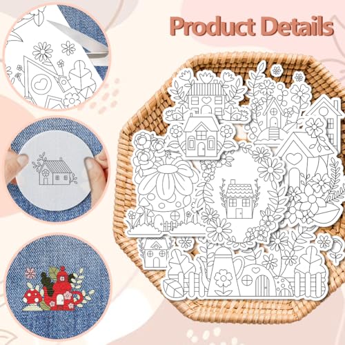 Peacoblue House, Flower Stick and Stitch Embroidery Patterns, Water Soluble - color: House with Flowers