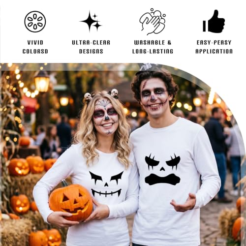 Dazoratix Halloween Iron on Transfers - 20 Sheets Spooky Ghost Face DTF Ready to Press Funny Eyes Heat Patches Vinyl Stickers Decals for T Shirts Clothes Hoodies Pillow Bag Hat DIY Crafts Decorations - style: Halloween