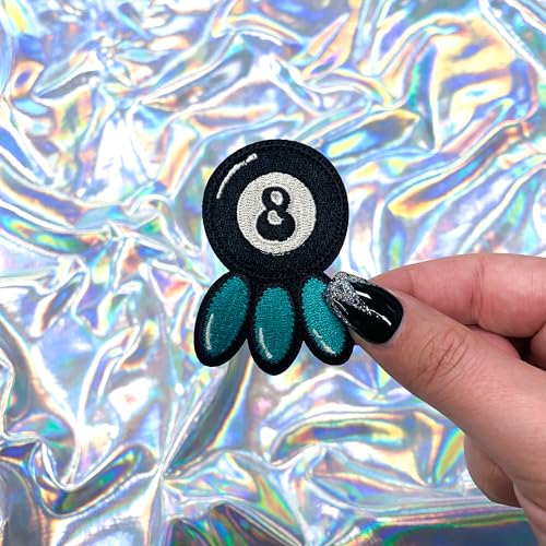 8 Ball Turquoise Patch, 1.75" x 2.5", 2-Pack, Embroidered Iron-On for Hats, Bags, Jackets - color: 8 Ball Turquoise