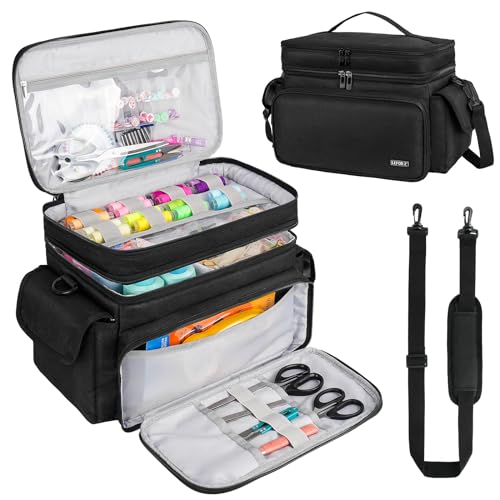 LEFOR·Z Large Sewing Supplies Organizer Bag(13 x 8 x 9 in),Sewing Basket - color: Black