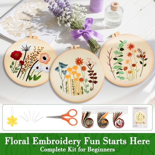 RAINFLOW 3 Pack Embroidery Kit for Beginners - Stamped Cross Stitch Kits