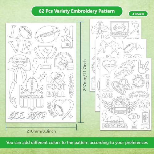4 Sheets Water Soluble Embroidery Patterns Stabilizers Sports Theme Embroidery Stick and Stitch Paper with Pre-Printed Football Style Patterns for Hand Sewing Lover Beginners - style: Football