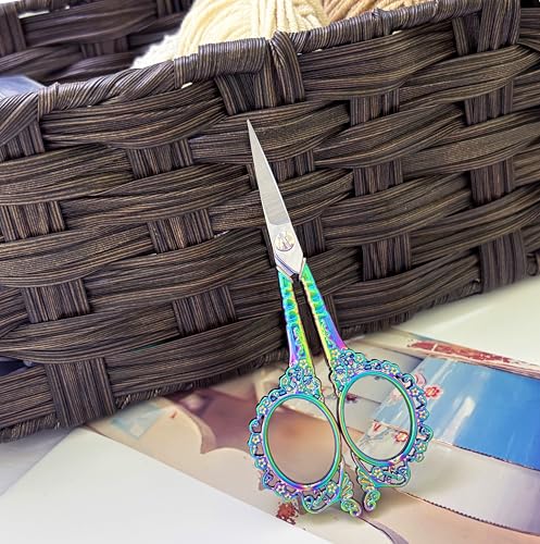 Sewing Embroidery Scissors, Small Sharp Precision Shears - color: Rainbow + Pink
