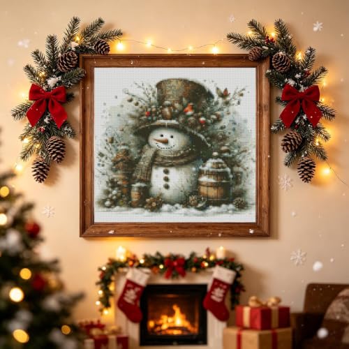 Fotasmua Christmas Stamped Cross Stitch Kit for Adult, Snowman Christmas Cross Stitch Kits, 11CT Needlepoint Counted Cross Stitch Embroidery Kit for Beginners Crafts for Home Wall Decor 14x14 Inch - color: SZXY008-US