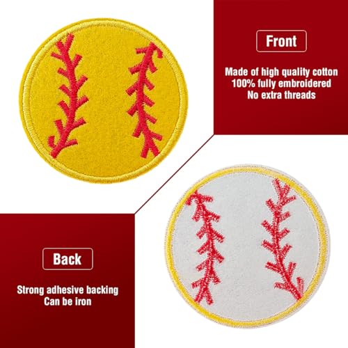 12Pcs Yellow Baseball Iron on Patches, Iron on Embroidered Applique Patches for Jackets, Hats, Backpacks, Jeans - color: 12pcs Yellow Baseball