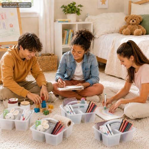 6 Pack Plastic Classroom Organizer Caddy with Handle, Clear - color: Clear