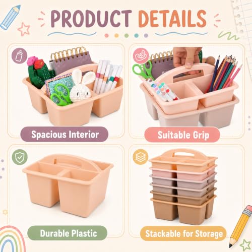 6 Pack Plastic Classroom Organizer Caddy with Handle, Boho Pastel - color: Boho Pastel