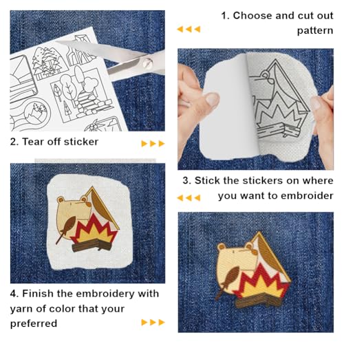 4 Sheets Water Soluble Embroidery Stabilizers 11.69x8.27 Inches Camping Themed Stick and Stitch Embroidery Paper Adhesive Embroidery Transfer Paper for Shirts Coats Bags - style: Camping