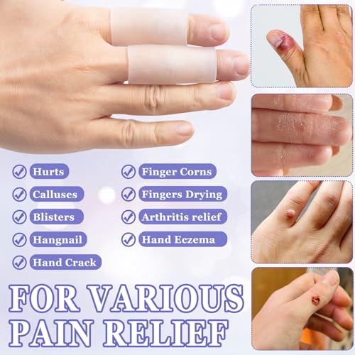 PAGOW 6pcs Silicone Finger Sleeves, Gel Finger Cots, Finger Support Protectors, Finger Covers Finger Caps for Arthritis Cracking Trigger Finger Pain Relief - color: Clear