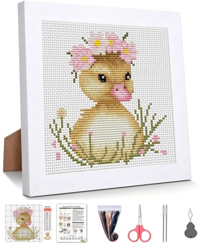Cute Duck Stamped Cross Stitch Kits for Beginners Adults with Framed - color: DKJ007