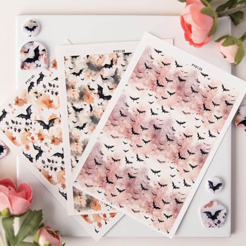 KABAKE Polymer Clay Transfer Paper 4 PCS Colorful Flowers Water Soluble Transfer Sheet for Earrings Jewelry Making - color: Watercolor Bat