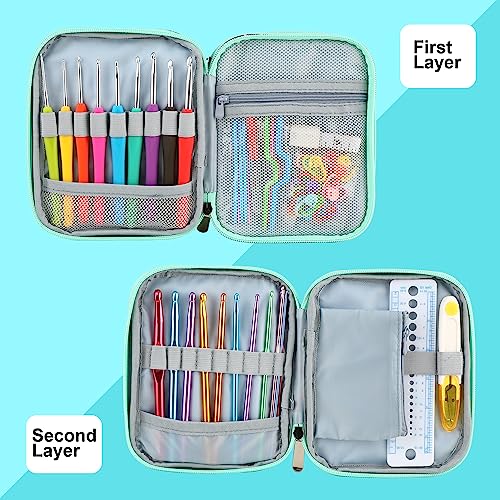 Crochet Hook Case with Zipper and Web Pockets for Crochet Needles/Knitting Accessories - Lightweight Organizer Bag for Crochet Hook Kit Tools