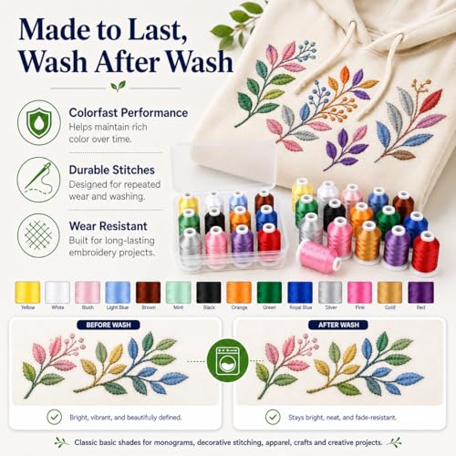 Simthread 15-Color Polyester Embroidery Thread Set, Basic Color Series - color: 15C-Basic-Box