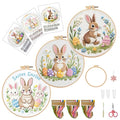 Draxion Embroidery Kit for Adult Beginners, 3 Pack Hand Easter Bunny Embroidery Starter Kit, Cross Stitch Needlepoint Kits with Hoop, Threads and Instructions