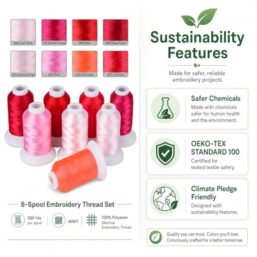 Simthread 8 Shades 550Yds Each 40WT Polyester Embroidery Thread Red Set - color: 550YRedBrother