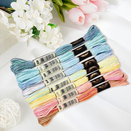 70 Yards 8 Skeins Gradient 6 Strands Mixed Color Cross Stitch Floss Variegated Embroidery Thread Colored Friendship Bracelet String Polyester Threads Set for Hand Sewing Making Craft Supply - color: Light Gradient Color, size: 70 Yards