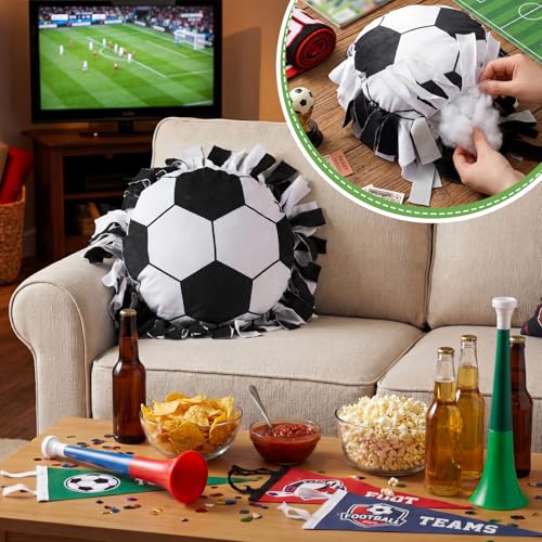Weysat 6 Sets Soccer Fleece Tied Pillow Craft Kit DIY No Sew Soccer Pillow Gifts with PP Cotton for World 2026 Sports Theme Party Game Day Room Decor World Fans Gifts - style: Soccer Ball