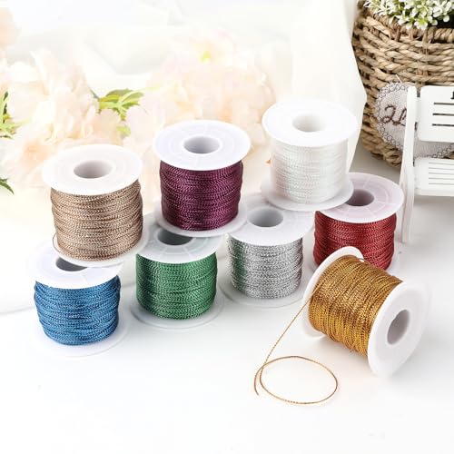 Metallic Cord 218 Yards 1mm Red String Twine Metallic Tinsel Thin Ribbon Rope Red Thread String for Crafts Bracelet Necklace Jewelry Making Gift Wrapping Christmas Ornaments Hanging Decor 2 Roll - style: red